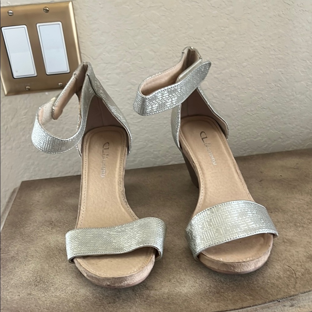 Silver Heels with Open Toe and Ankle Strap